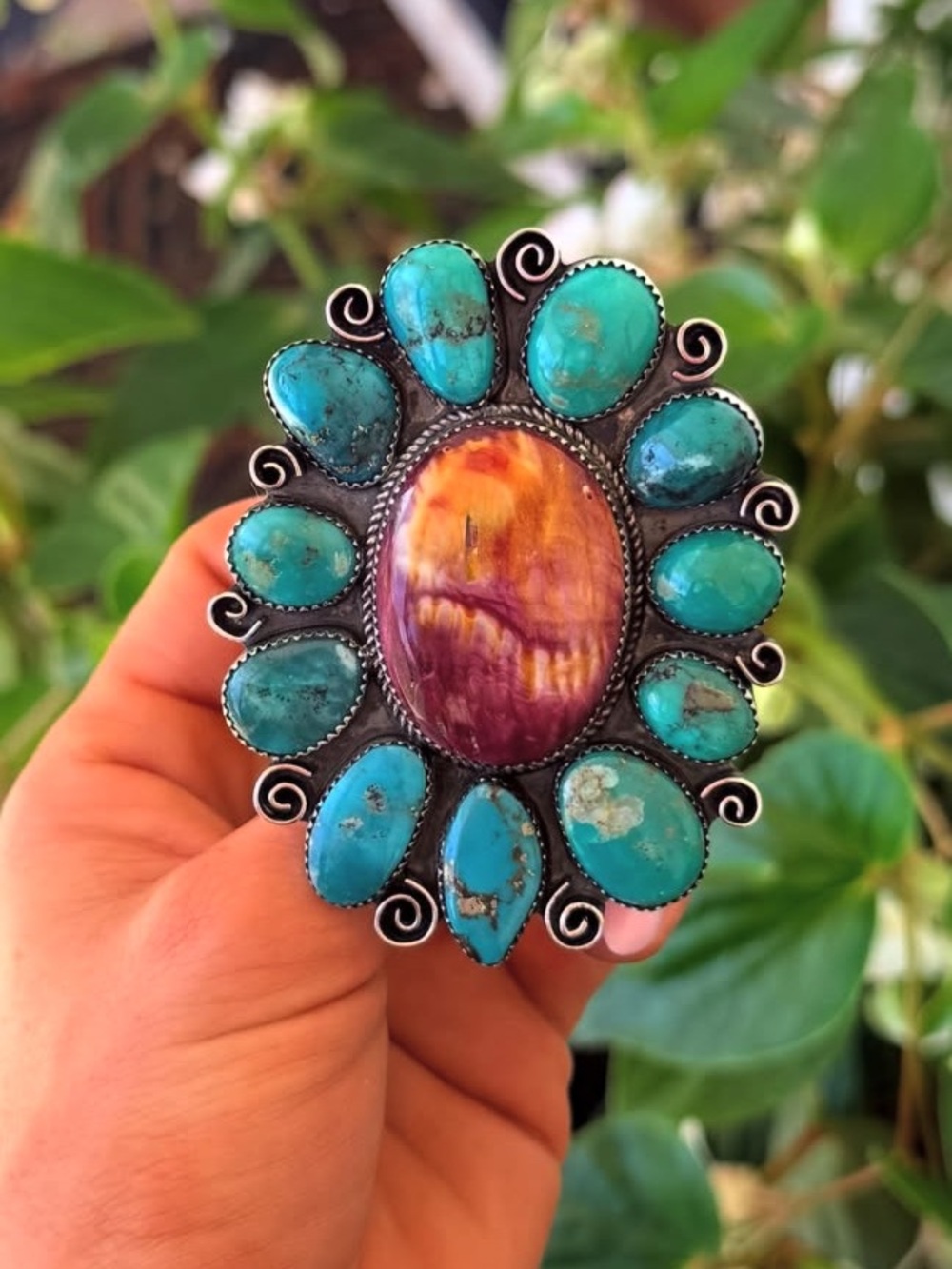 Navajo ✨ Marcus Chavez Turquoise & Purple Spiny XL adjustable Ring - Picture 2 of 5